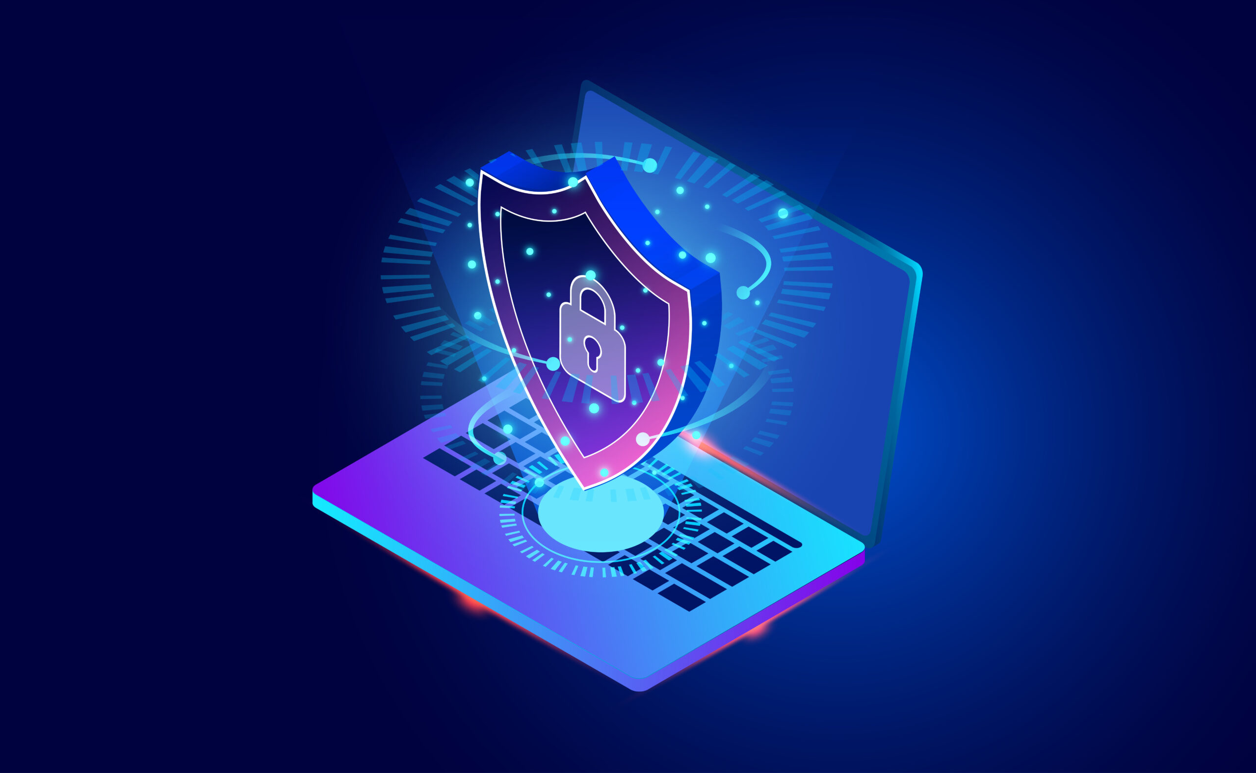 Data security modern concept. protects data from thefts data and hacker attacks. isometric flat design. Vector illustration